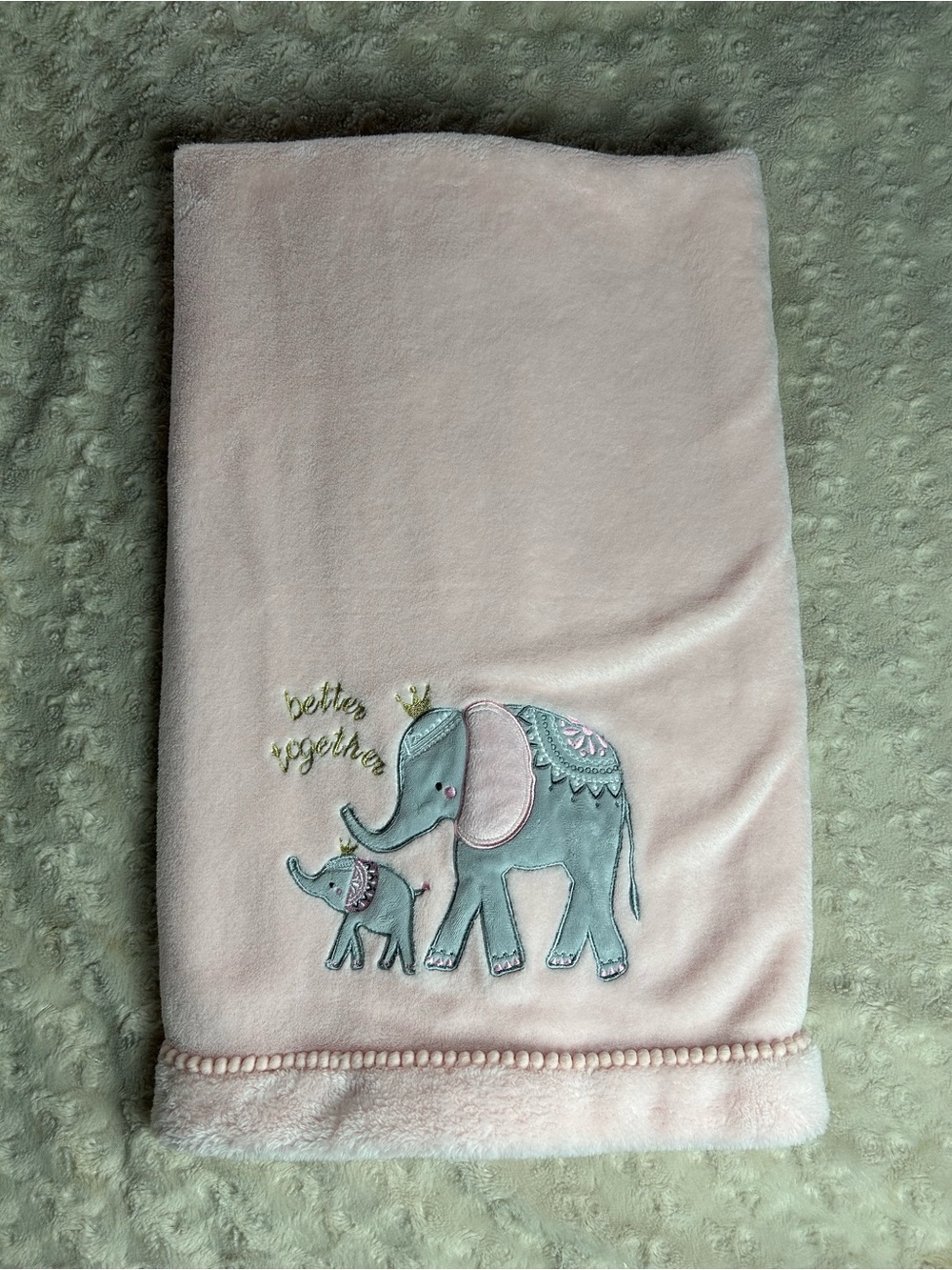 NoJo Better Together Elephant Mom & Baby Blanket Pink Gray Tiara Crown RARE HTF